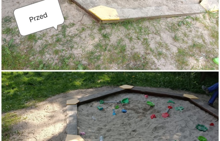 piaskownica przed i po sprzątaniu